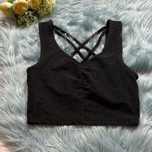 Zella Black Spacedye Strappy Live In Cropped Tank sz XS